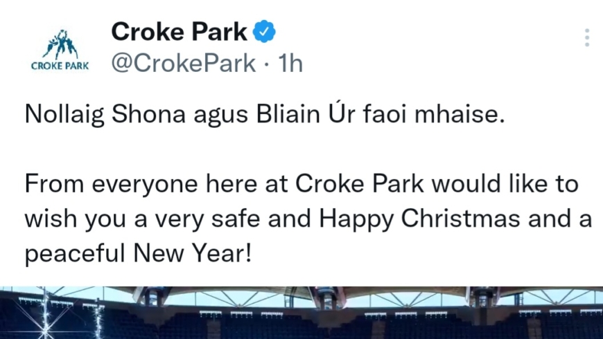 Croke Park: Happy Christmas and a peaceful New Year
