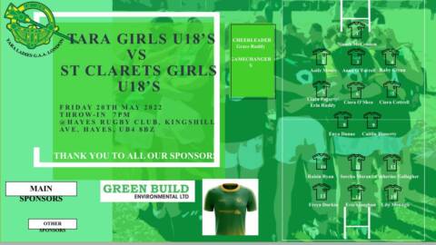 Tara U18s Ladies team to play St Clarets 20th May